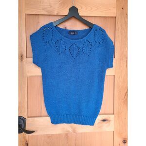 Vintage DHI Royal Blue Knit Top Short Sleeve Sweater SMALL Cottagecore Retro S